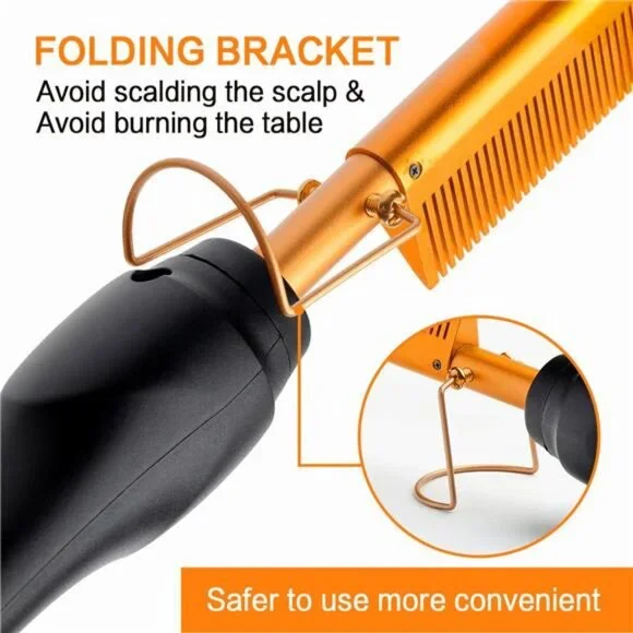 Hot Comb Set, Electric Hair Straightener Comb Curling Iron for Natural Black
